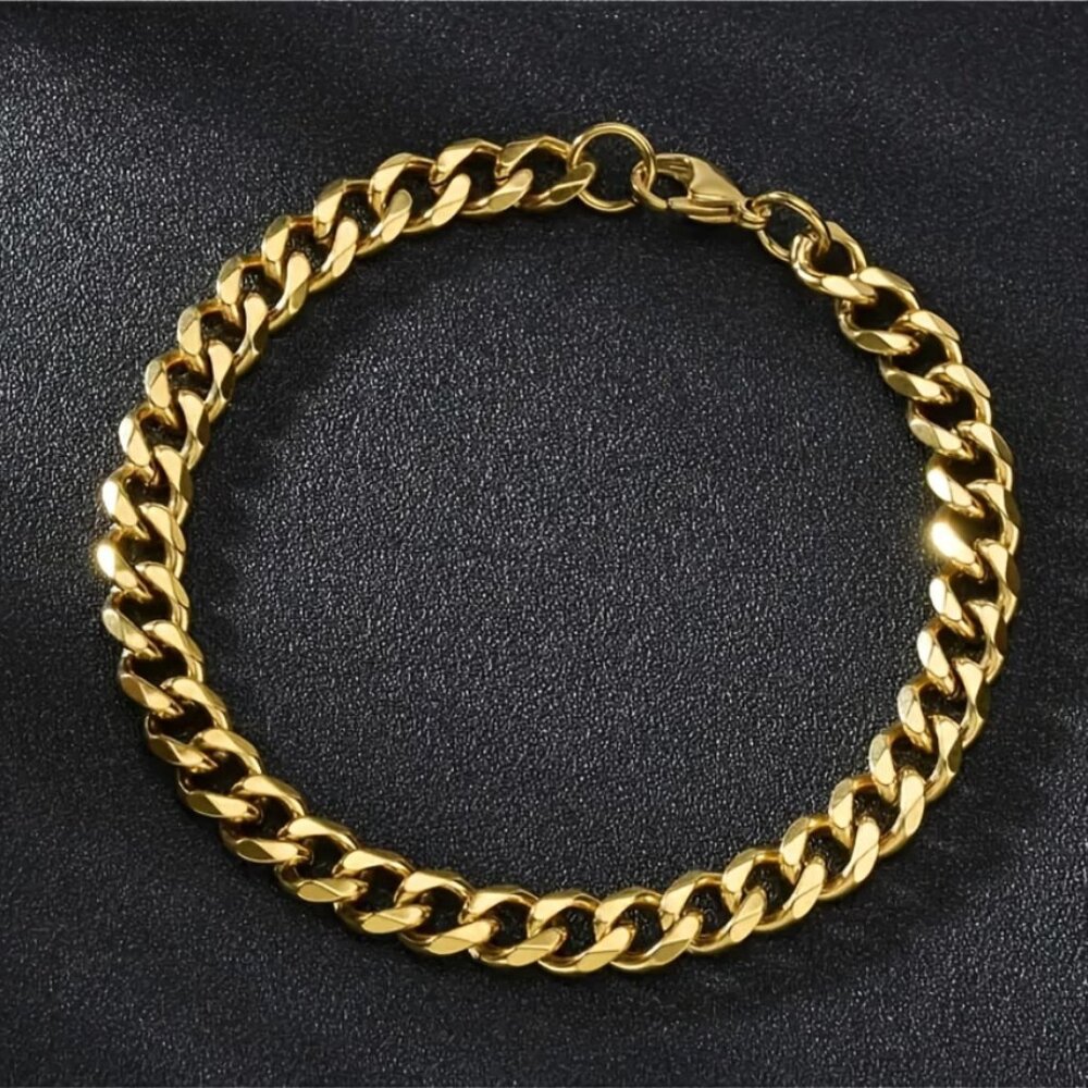 18K Gold 9" Mens Cuban Chain Link Bracelet Guys 9 inch New 18 K Silver Jewelry